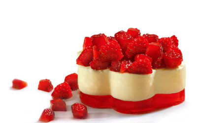 Crème Pattisiere with jelly dessert strawberry flavour and fresh strawberries